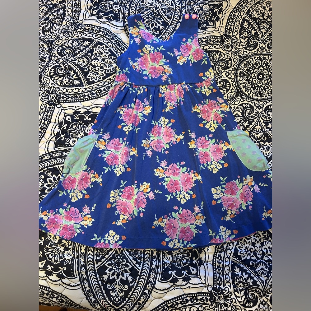 Matilda Jane Royal Blue Floral Dress with Pink and Yellow Accents